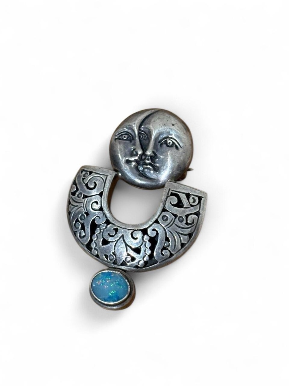 Ancient Echos 925 vintage southwestern style silver MOON face brooch
